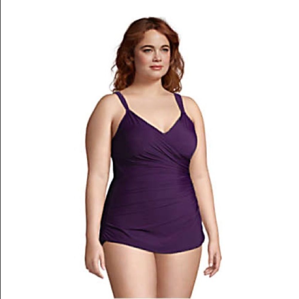 Land’s End Plus Standard Size Slender Vneck skirted onepiece Blackberry Various - Picture 5 of 9